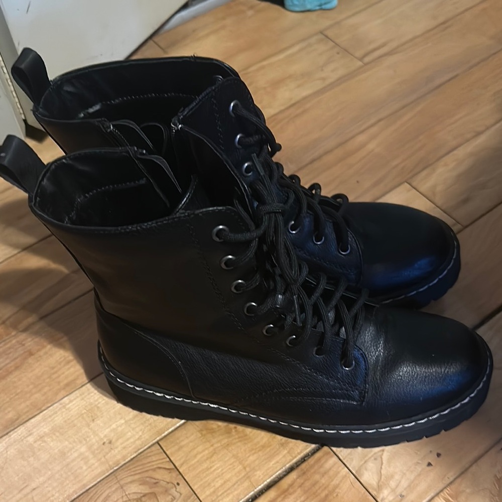 Sincerly Jules Black Combat Boots with Rugged Design and Thick Sole